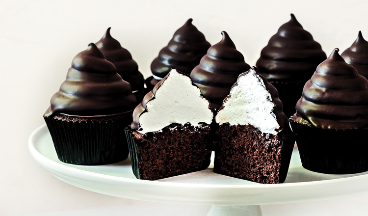 Chocolate cupcakes with marshmallow decoration