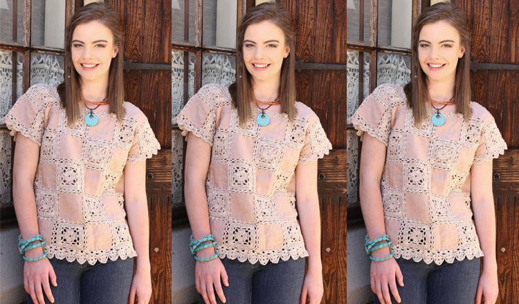 Crochet a top combined with pieces of material